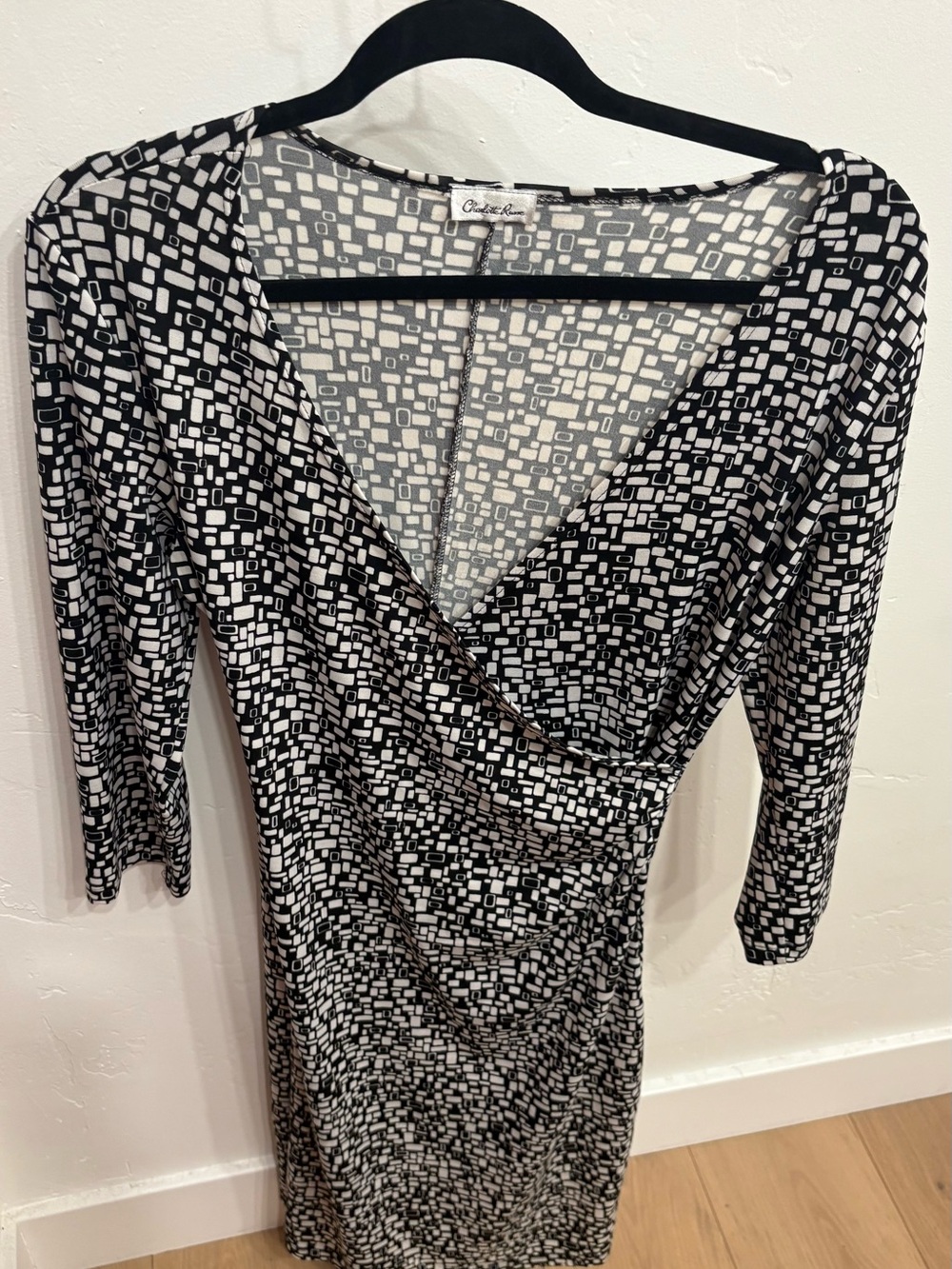 Charlotte Russe Black and White Geometric Print Faux-Wrap Dress